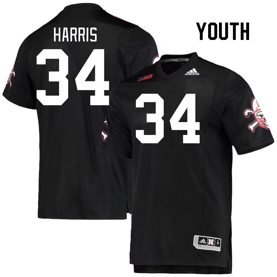 Youth #34 Isaiah Harris Nebraska Cornhuskers College Football Jerseys Stitched Sale-Black - Click Image to Close